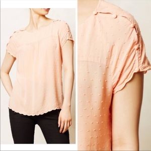 Anthro Maeve Peach Swiss Dot Button Top